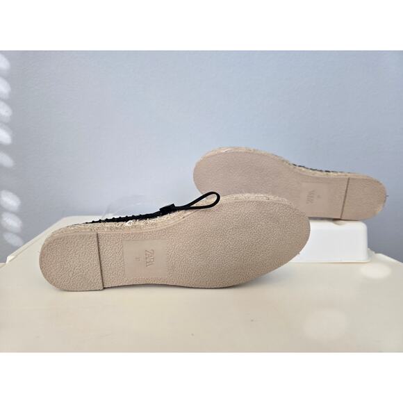 ZARA Black Sequin Espadrilles NWT Size 6.5 Slip-On Flats Summer Sparkle Vibes - Picture 6 of 10